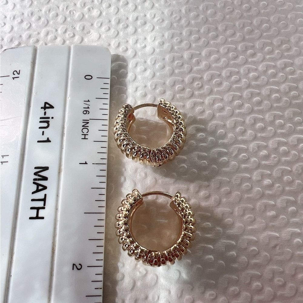 Chubby Ribber Gold Tone Hoops - Picture 3 of 4